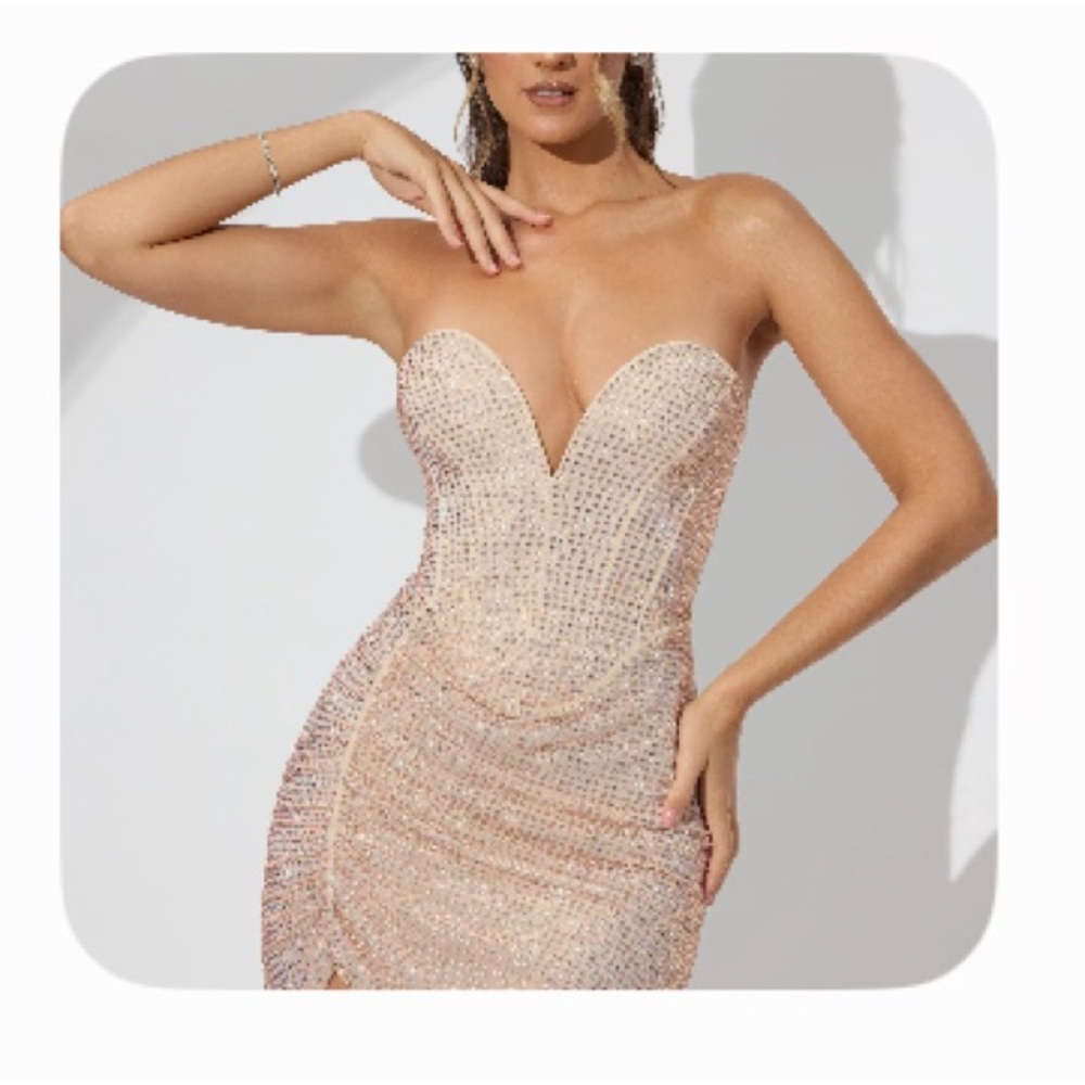 Oh Polly Strapless champagne Rhinestone Bodycon Dress